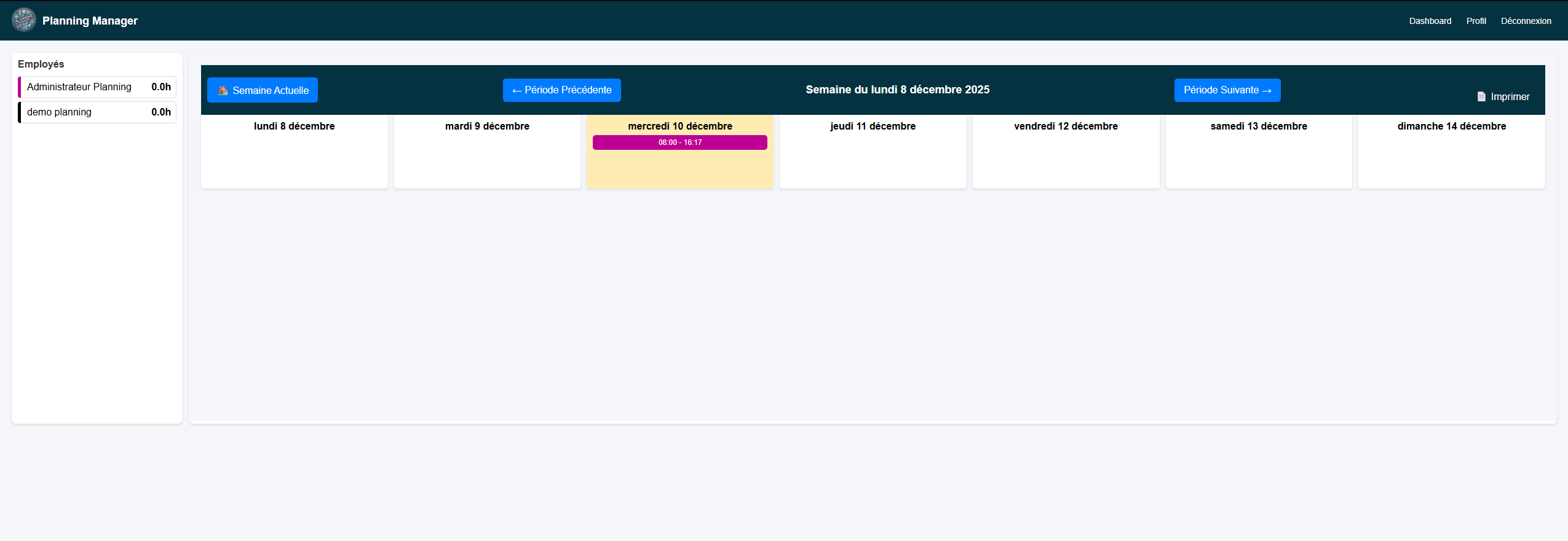 Planning Manager - Tableau de bord